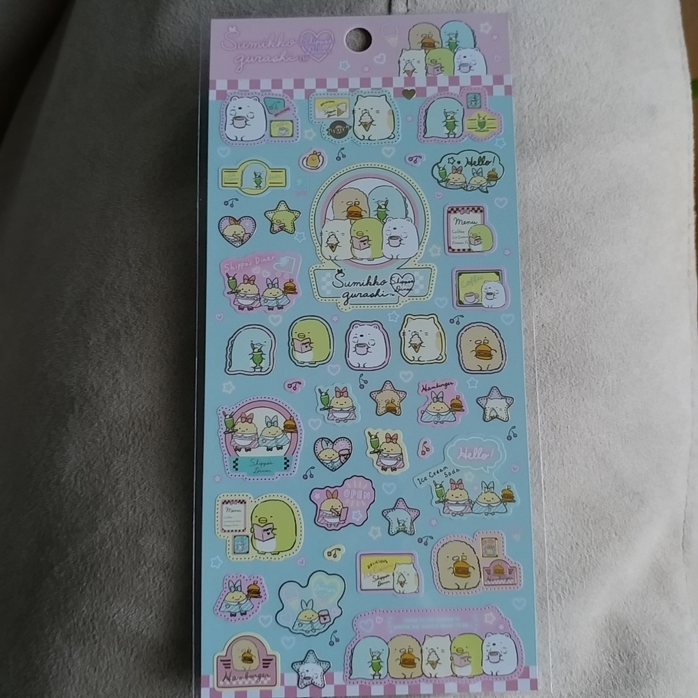San-X Sumikko Gurashi Shippo's Diner sticker sheet - Blue